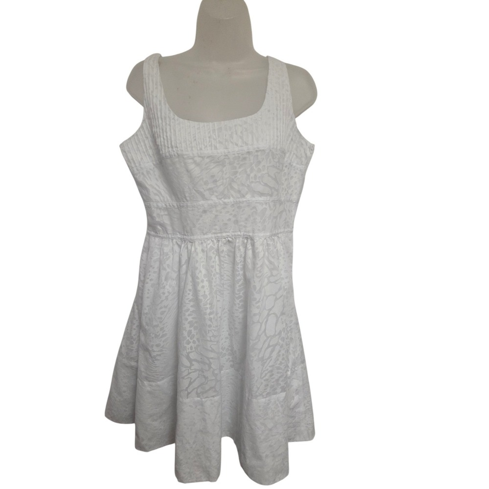 Calvin Klein White Jacquard Fit & Flare Dress Sleeveless Squareβ Neck Women's 8